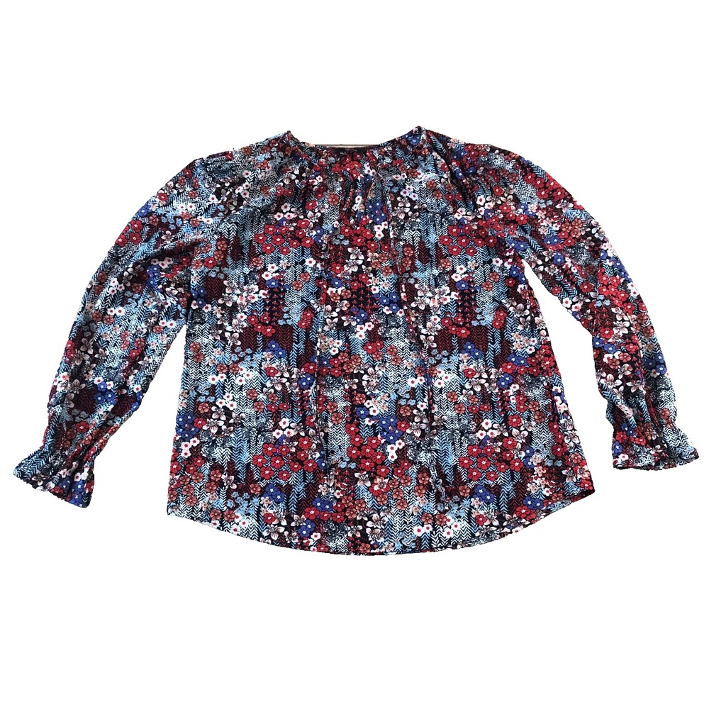 Dokotoo Blouse Womens Red Floral  V-Neck Long Sleeve Boho‎ Artsy Cottagecore